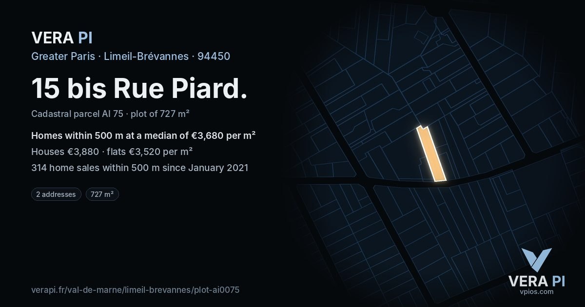 15 bis Rue Piard, Limeil-Brévannes at night – the plot lit, the parcels around coloured by the prices near them