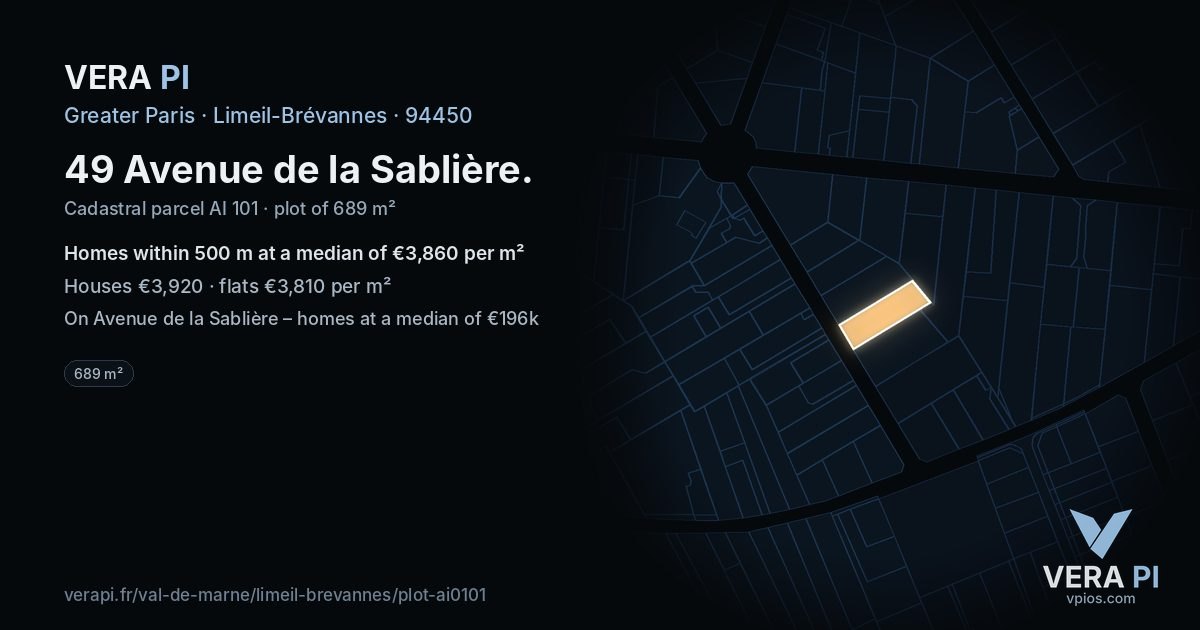 49 Avenue de la Sablière, Limeil-Brévannes at night – the plot lit, the parcels around coloured by the prices near them