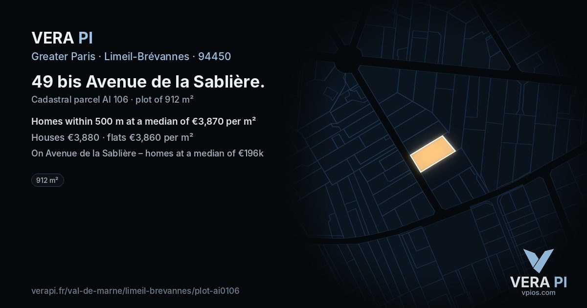 49 bis Avenue de la Sablière, Limeil-Brévannes at night – the plot lit, the parcels around coloured by the prices near them