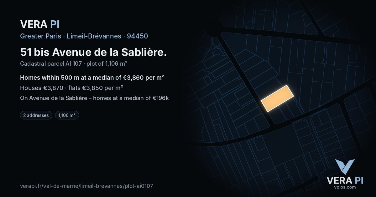 51 bis Avenue de la Sablière, Limeil-Brévannes at night – the plot lit, the parcels around coloured by the prices near them