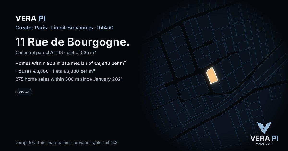 11 Rue de Bourgogne, Limeil-Brévannes at night – the plot lit, the parcels around coloured by the prices near them