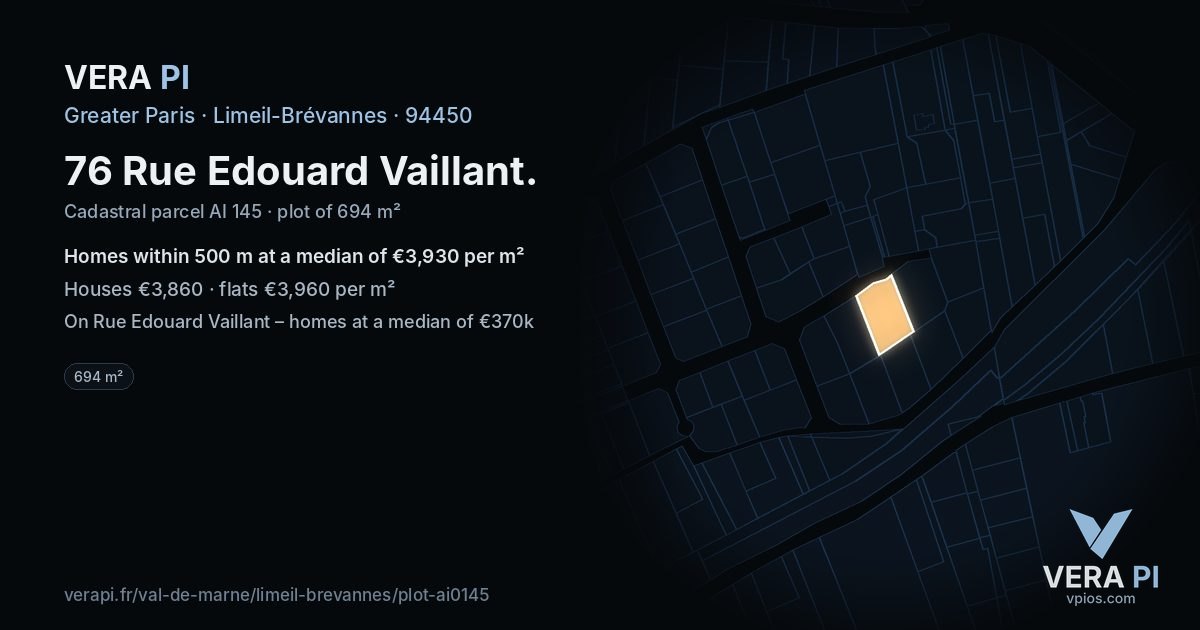 76 Rue Edouard Vaillant, Limeil-Brévannes at night – the plot lit, the parcels around coloured by the prices near them