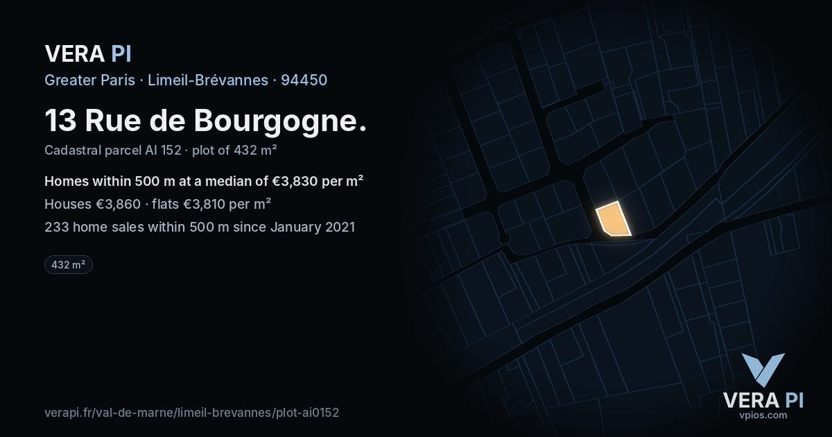 13 Rue de Bourgogne, Limeil-Brévannes at night – the plot lit, the parcels around coloured by the prices near them