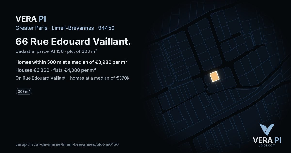 66 Rue Edouard Vaillant, Limeil-Brévannes at night – the plot lit, the parcels around coloured by the prices near them
