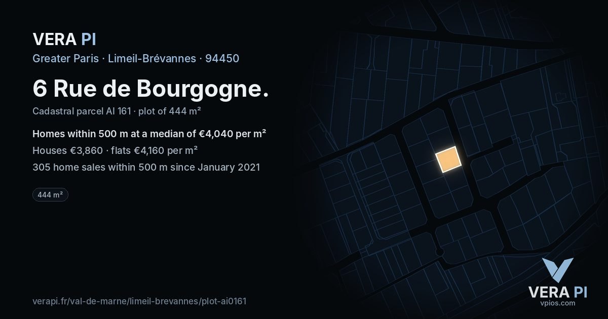 6 Rue de Bourgogne, Limeil-Brévannes at night – the plot lit, the parcels around coloured by the prices near them