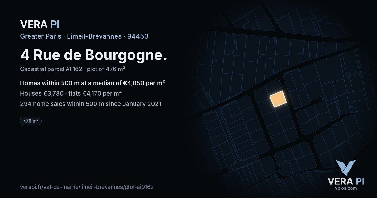 4 Rue de Bourgogne, Limeil-Brévannes at night – the plot lit, the parcels around coloured by the prices near them