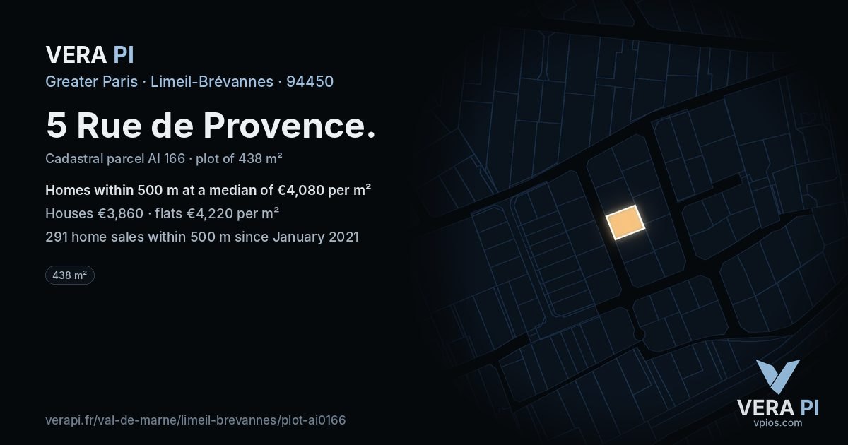 5 Rue de Provence, Limeil-Brévannes at night – the plot lit, the parcels around coloured by the prices near them
