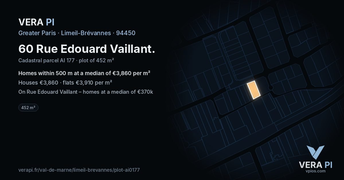 60 Rue Edouard Vaillant, Limeil-Brévannes at night – the plot lit, the parcels around coloured by the prices near them