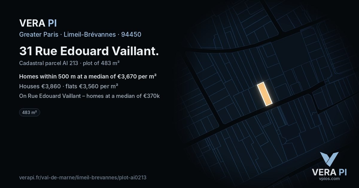 31 Rue Edouard Vaillant, Limeil-Brévannes at night – the plot lit, the parcels around coloured by the prices near them