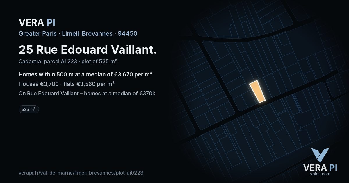 25 Rue Edouard Vaillant, Limeil-Brévannes at night – the plot lit, the parcels around coloured by the prices near them