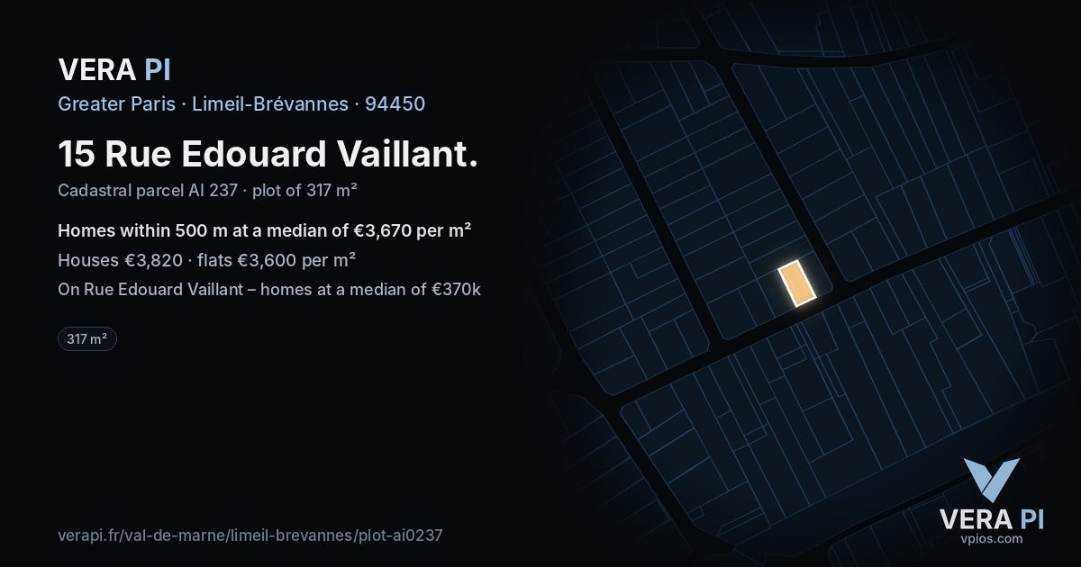 15 Rue Edouard Vaillant, Limeil-Brévannes at night – the plot lit, the parcels around coloured by the prices near them