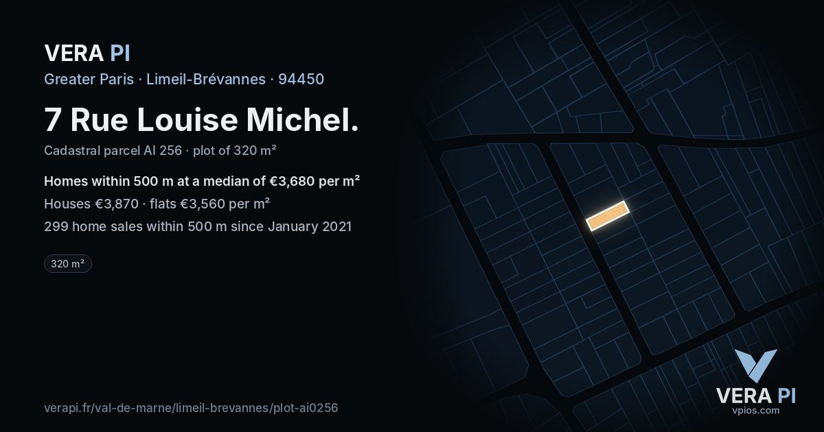 7 Rue Louise Michel, Limeil-Brévannes at night – the plot lit, the parcels around coloured by the prices near them