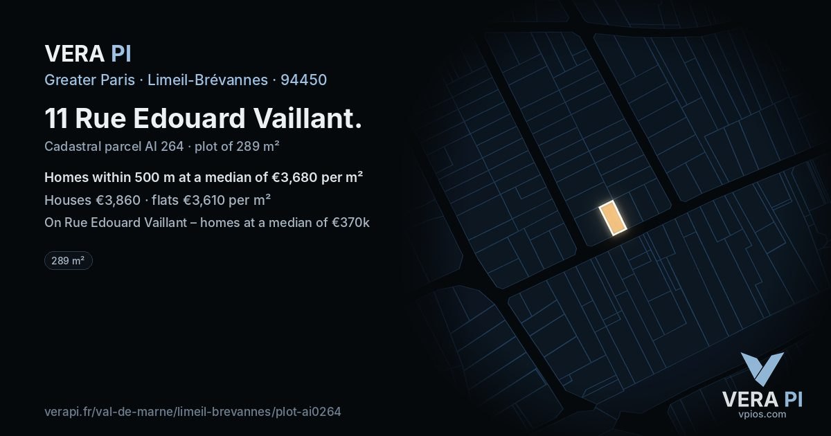11 Rue Edouard Vaillant, Limeil-Brévannes at night – the plot lit, the parcels around coloured by the prices near them