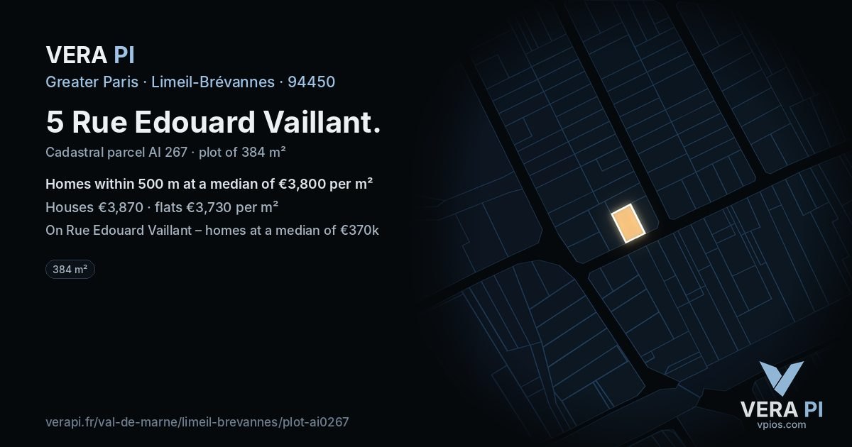 5 Rue Edouard Vaillant, Limeil-Brévannes at night – the plot lit, the parcels around coloured by the prices near them