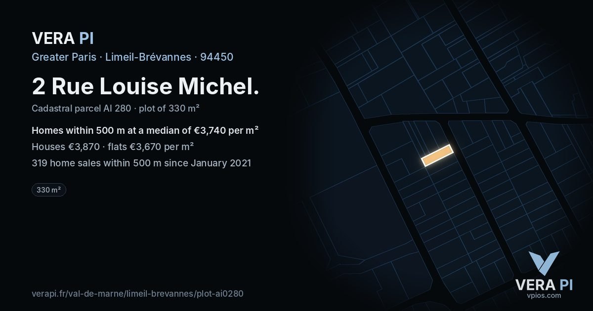2 Rue Louise Michel, Limeil-Brévannes at night – the plot lit, the parcels around coloured by the prices near them