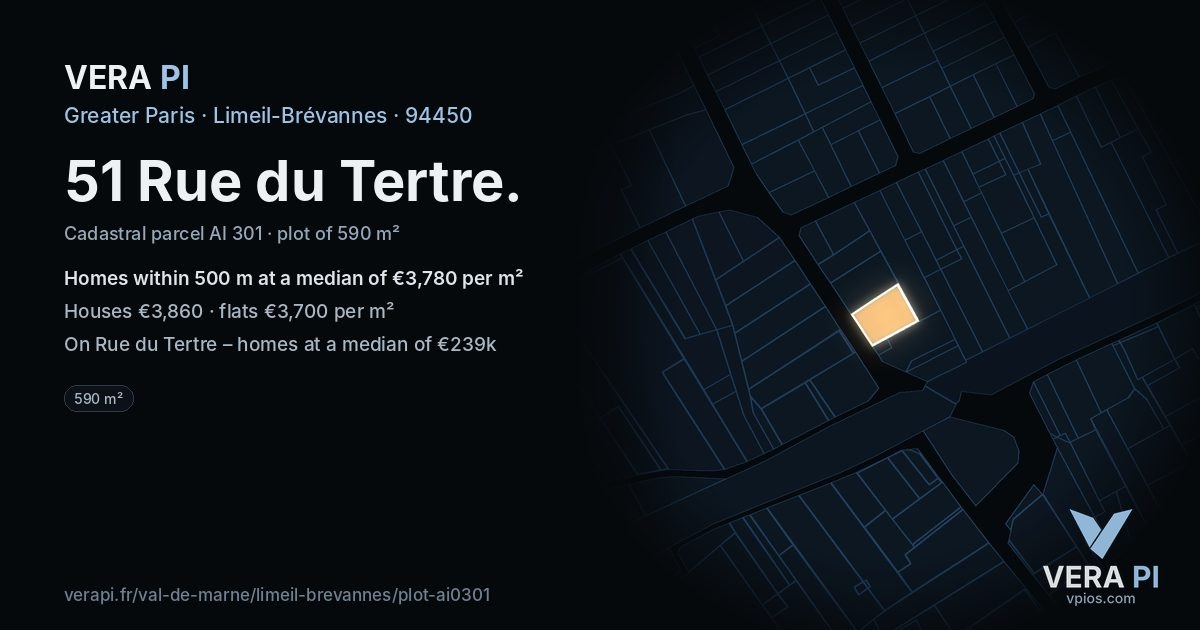 51 Rue du Tertre, Limeil-Brévannes at night – the plot lit, the parcels around coloured by the prices near them