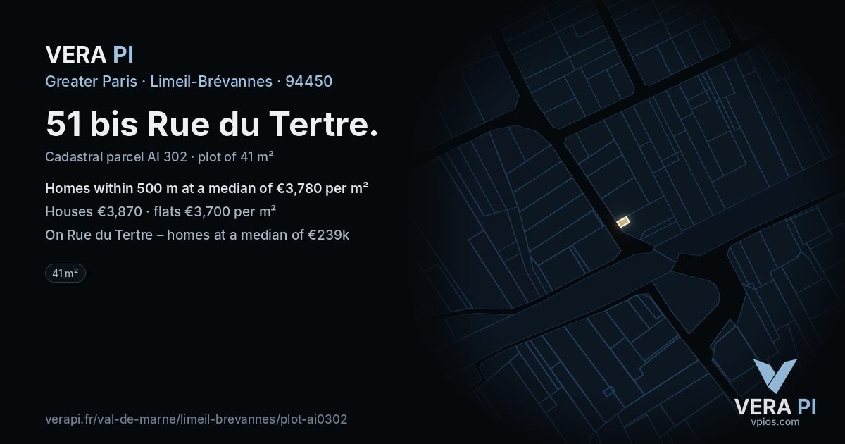 51 bis Rue du Tertre, Limeil-Brévannes at night – the plot lit, the parcels around coloured by the prices near them