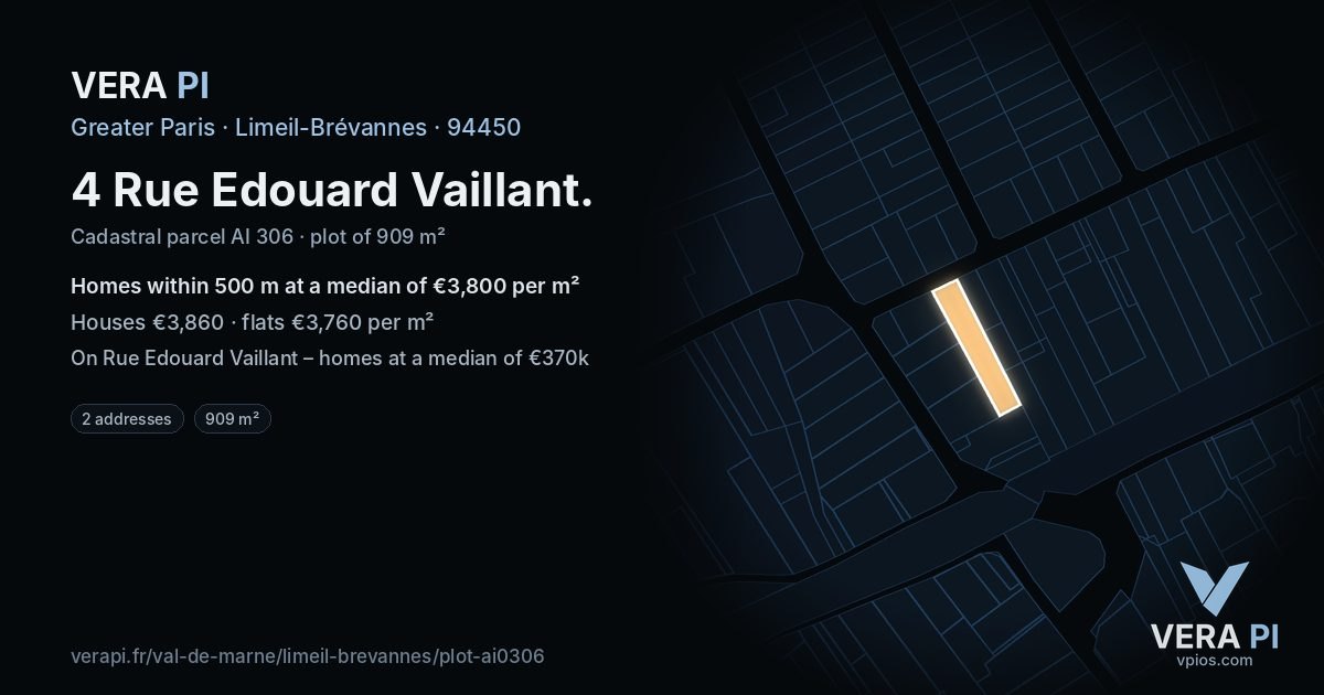 4 Rue Edouard Vaillant, Limeil-Brévannes at night – the plot lit, the parcels around coloured by the prices near them