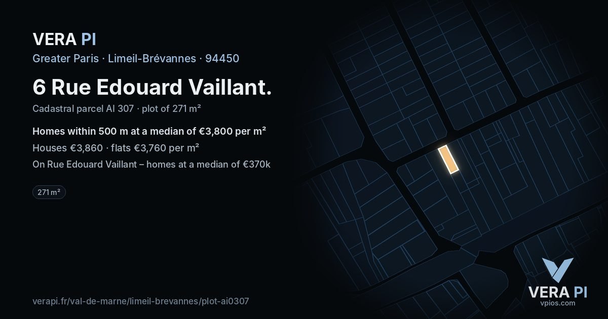 6 Rue Edouard Vaillant, Limeil-Brévannes at night – the plot lit, the parcels around coloured by the prices near them