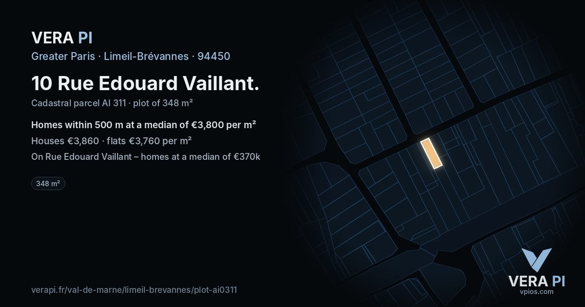 10 Rue Edouard Vaillant, Limeil-Brévannes at night – the plot lit, the parcels around coloured by the prices near them