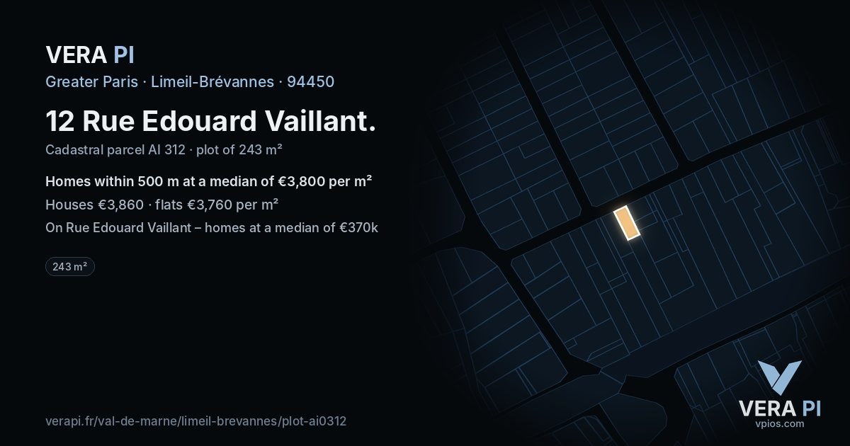 12 Rue Edouard Vaillant, Limeil-Brévannes at night – the plot lit, the parcels around coloured by the prices near them
