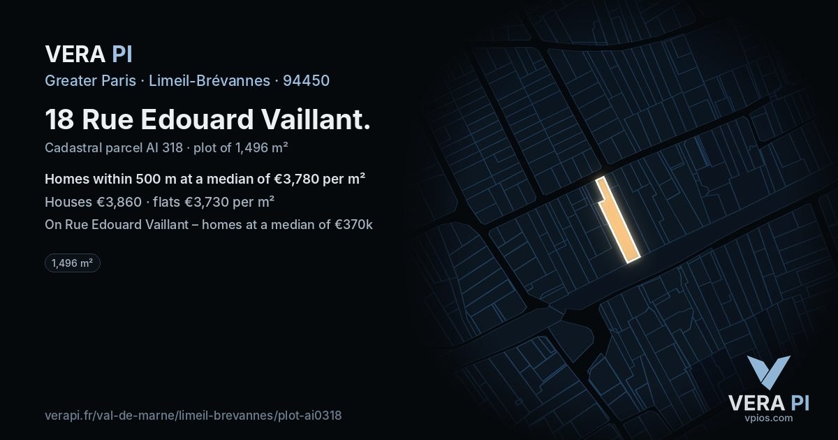 18 Rue Edouard Vaillant, Limeil-Brévannes at night – the plot lit, the parcels around coloured by the prices near them