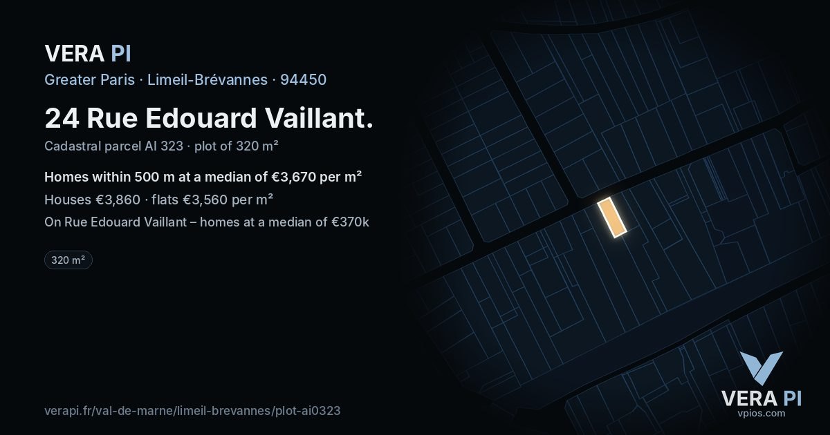24 Rue Edouard Vaillant, Limeil-Brévannes at night – the plot lit, the parcels around coloured by the prices near them