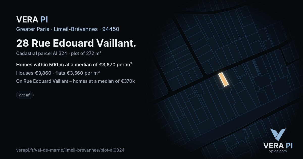 28 Rue Edouard Vaillant, Limeil-Brévannes at night – the plot lit, the parcels around coloured by the prices near them