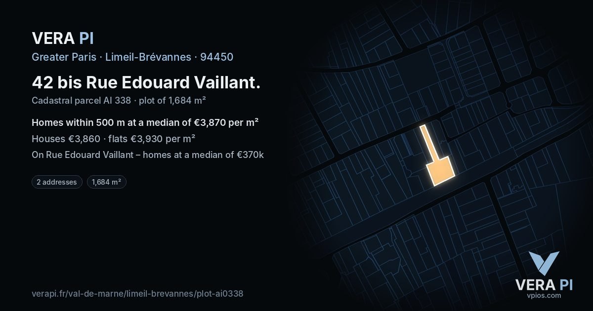42 bis Rue Edouard Vaillant, Limeil-Brévannes at night – the plot lit, the parcels around coloured by the prices near them