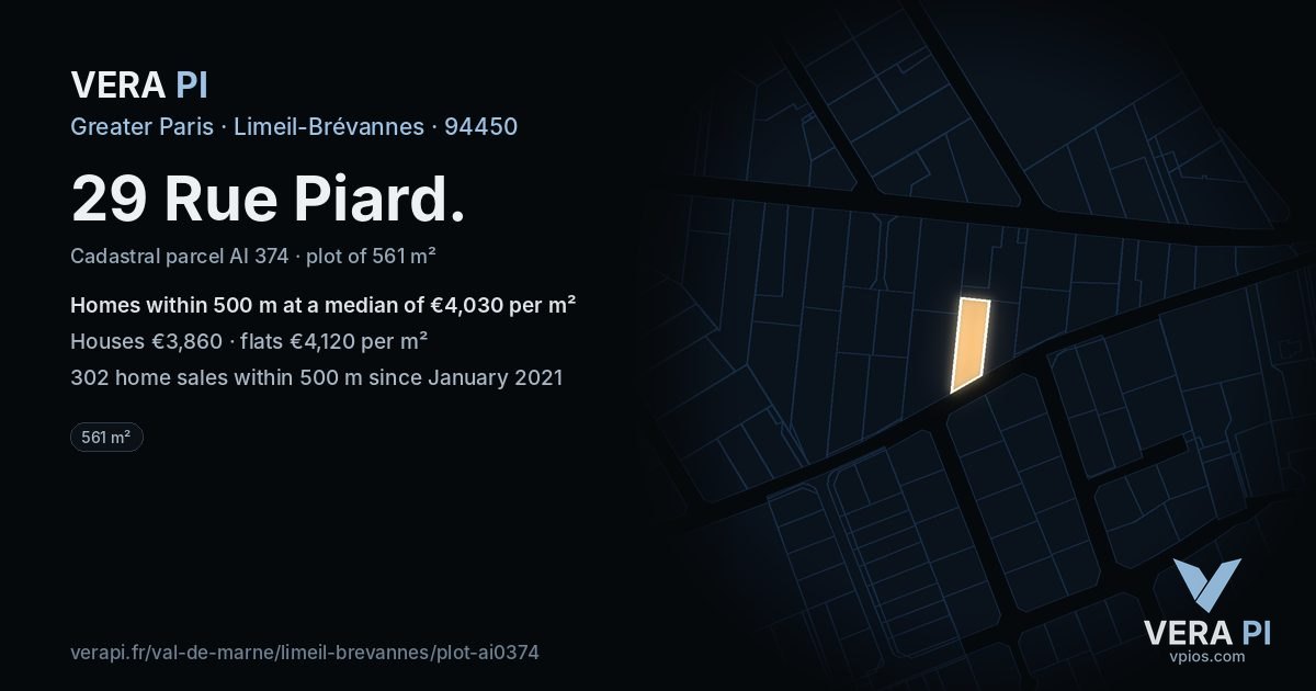 29 Rue Piard, Limeil-Brévannes at night – the plot lit, the parcels around coloured by the prices near them