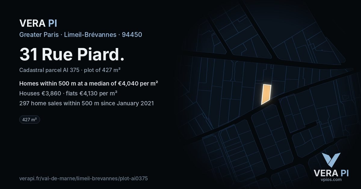 31 Rue Piard, Limeil-Brévannes at night – the plot lit, the parcels around coloured by the prices near them