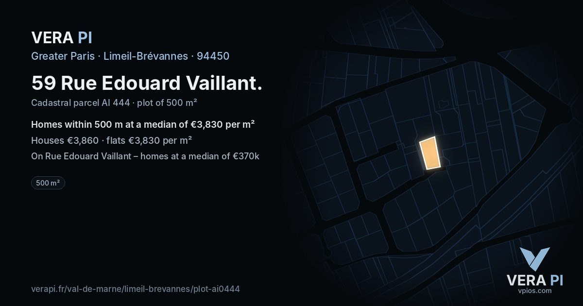 59 Rue Edouard Vaillant, Limeil-Brévannes at night – the plot lit, the parcels around coloured by the prices near them