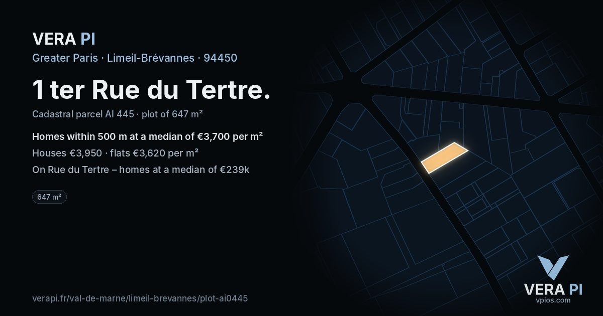 1 ter Rue du Tertre, Limeil-Brévannes at night – the plot lit, the parcels around coloured by the prices near them