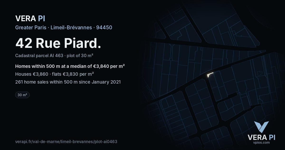 42 Rue Piard, Limeil-Brévannes at night – the plot lit, the parcels around coloured by the prices near them