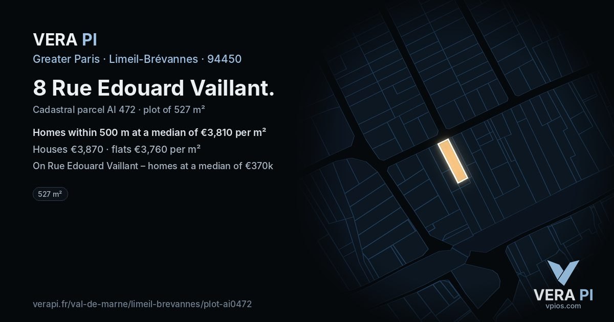 8 Rue Edouard Vaillant, Limeil-Brévannes at night – the plot lit, the parcels around coloured by the prices near them