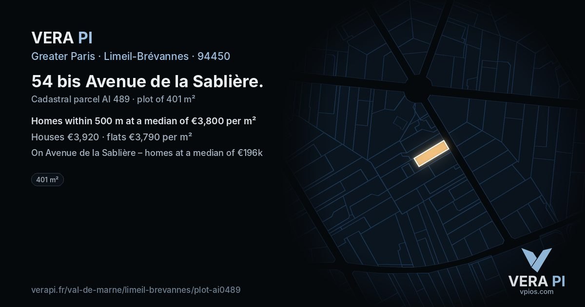 54 bis Avenue de la Sablière, Limeil-Brévannes at night – the plot lit, the parcels around coloured by the prices near them