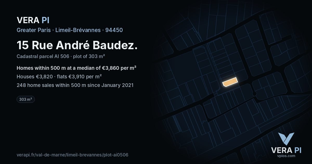 15 Rue André Baudez, Limeil-Brévannes at night – the plot lit, the parcels around coloured by the prices near them