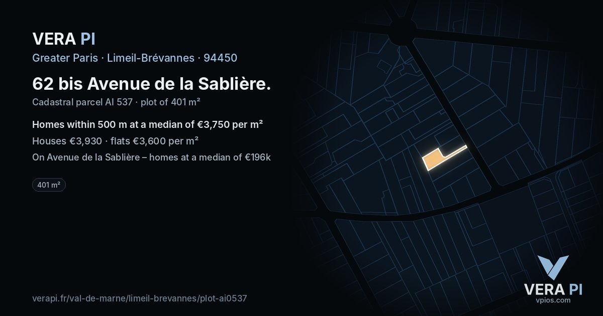 62 bis Avenue de la Sablière, Limeil-Brévannes at night – the plot lit, the parcels around coloured by the prices near them