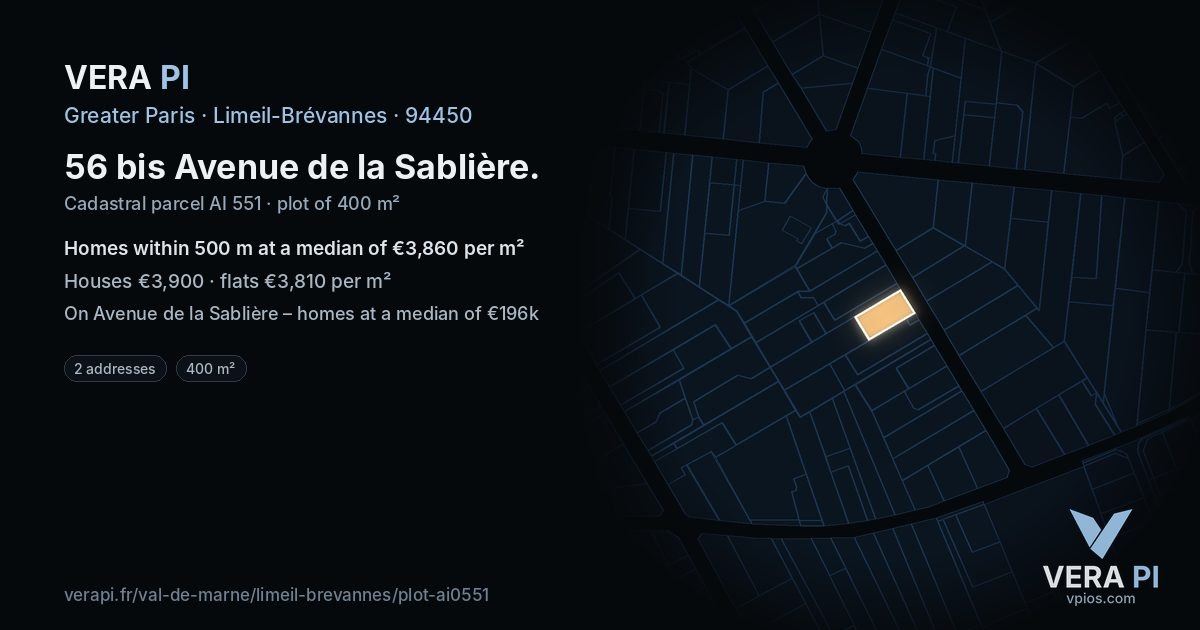 56 bis Avenue de la Sablière, Limeil-Brévannes at night – the plot lit, the parcels around coloured by the prices near them