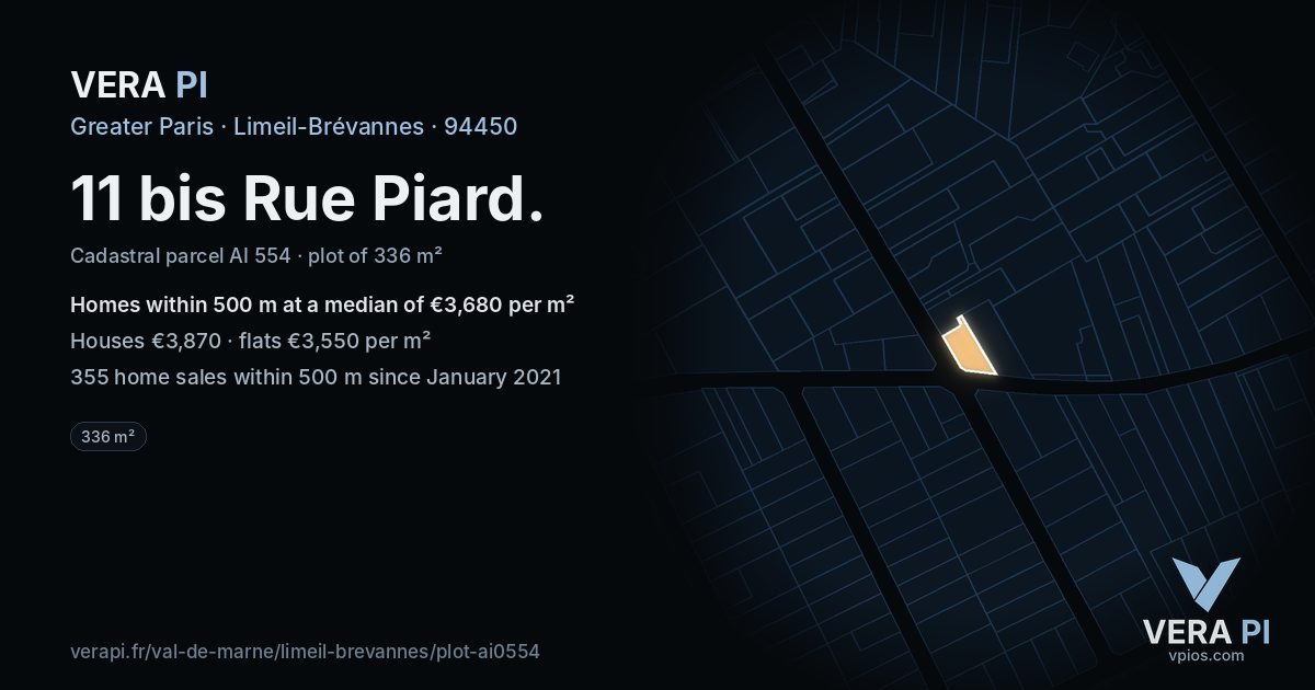 11 bis Rue Piard, Limeil-Brévannes at night – the plot lit, the parcels around coloured by the prices near them
