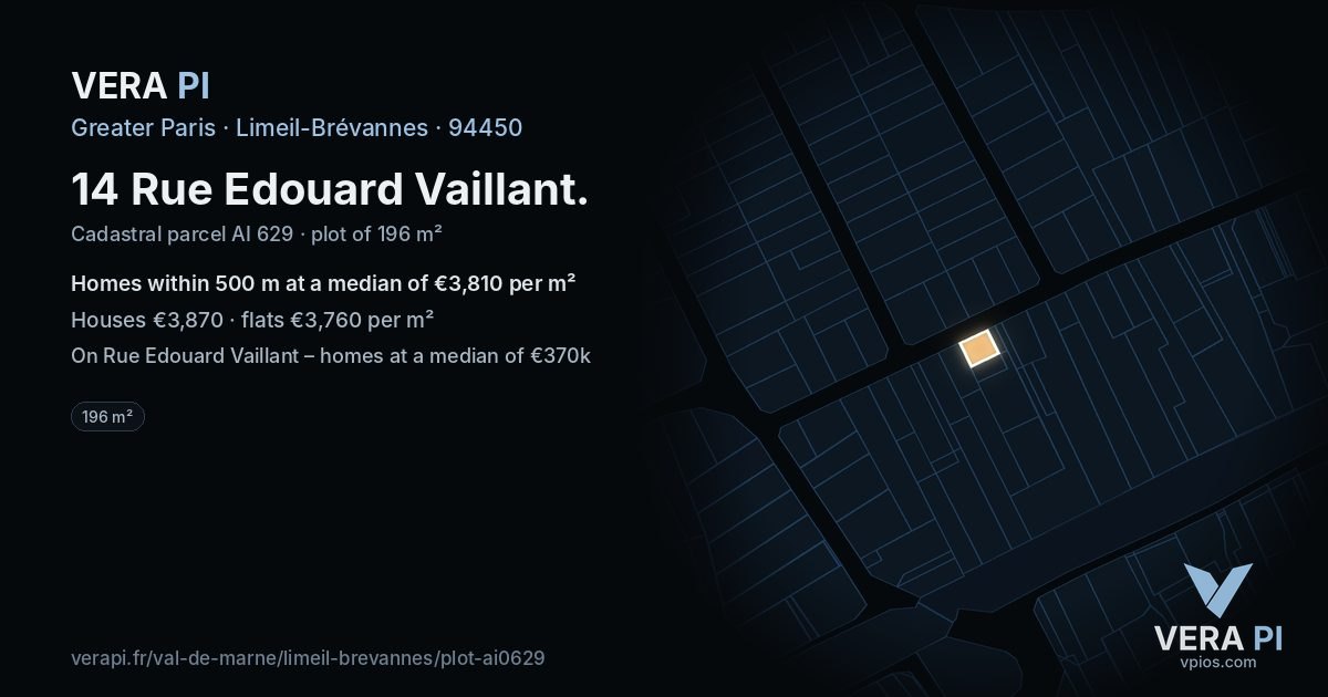 14 Rue Edouard Vaillant, Limeil-Brévannes at night – the plot lit, the parcels around coloured by the prices near them