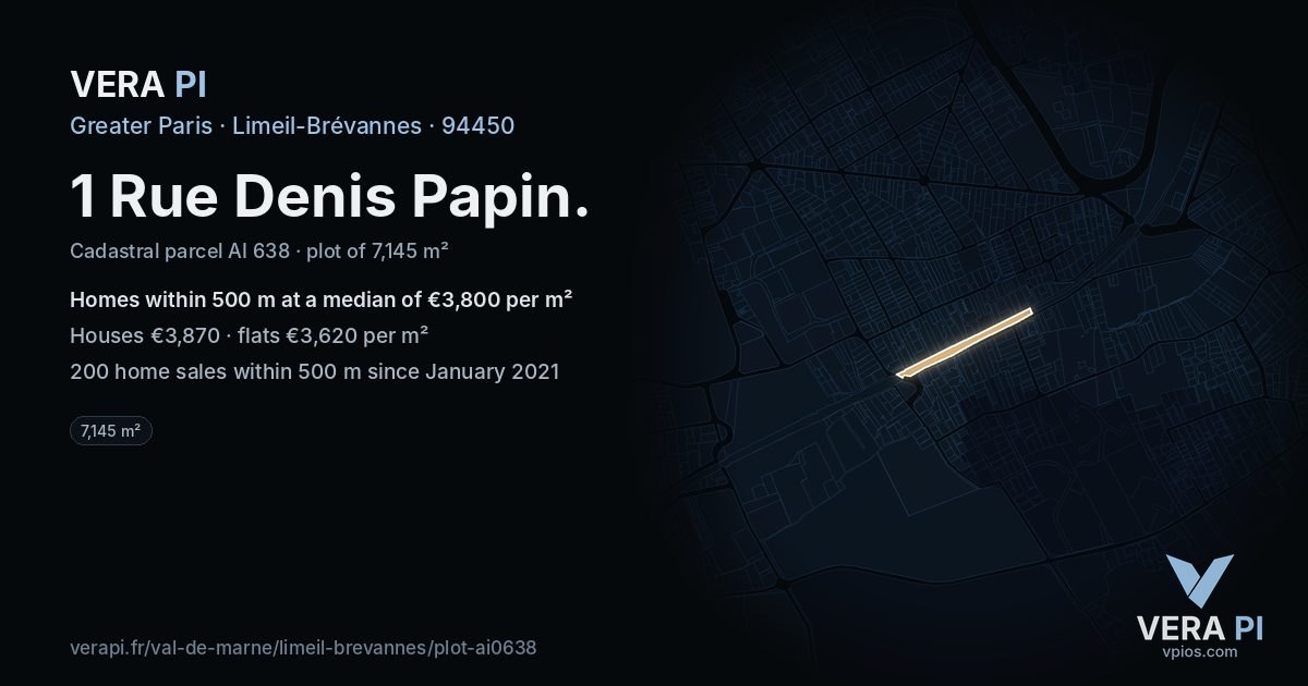 1 Rue Denis Papin, Limeil-Brévannes at night – the plot lit, the parcels around coloured by the prices near them