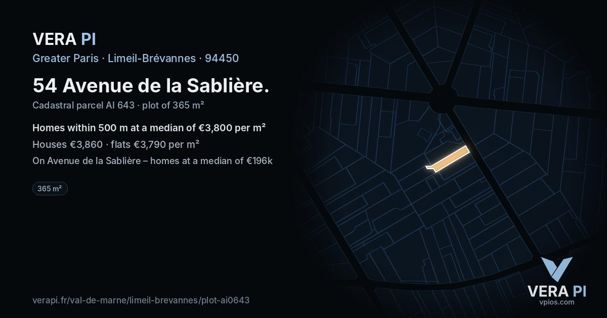54 Avenue de la Sablière, Limeil-Brévannes at night – the plot lit, the parcels around coloured by the prices near them