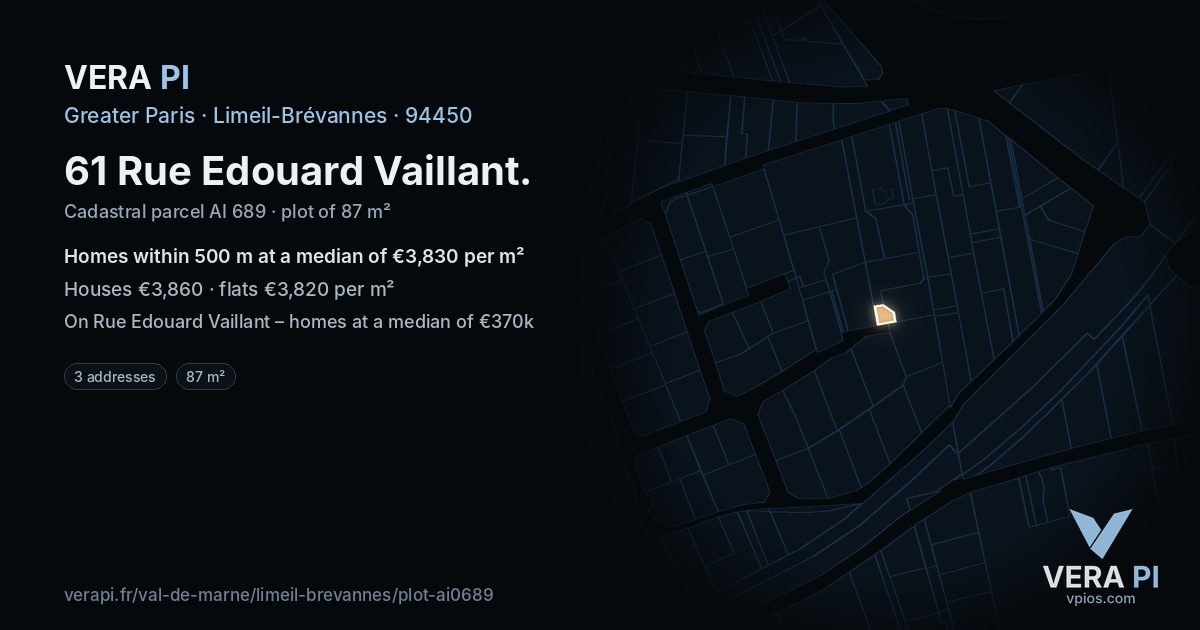 61 Rue Edouard Vaillant, Limeil-Brévannes at night – the plot lit, the parcels around coloured by the prices near them