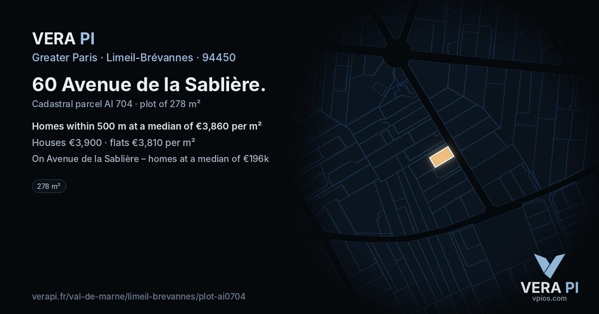 60 Avenue de la Sablière, Limeil-Brévannes at night – the plot lit, the parcels around coloured by the prices near them