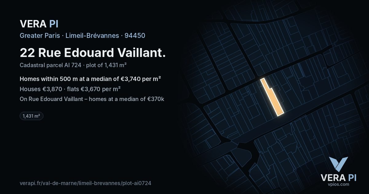 22 Rue Edouard Vaillant, Limeil-Brévannes at night – the plot lit, the parcels around coloured by the prices near them