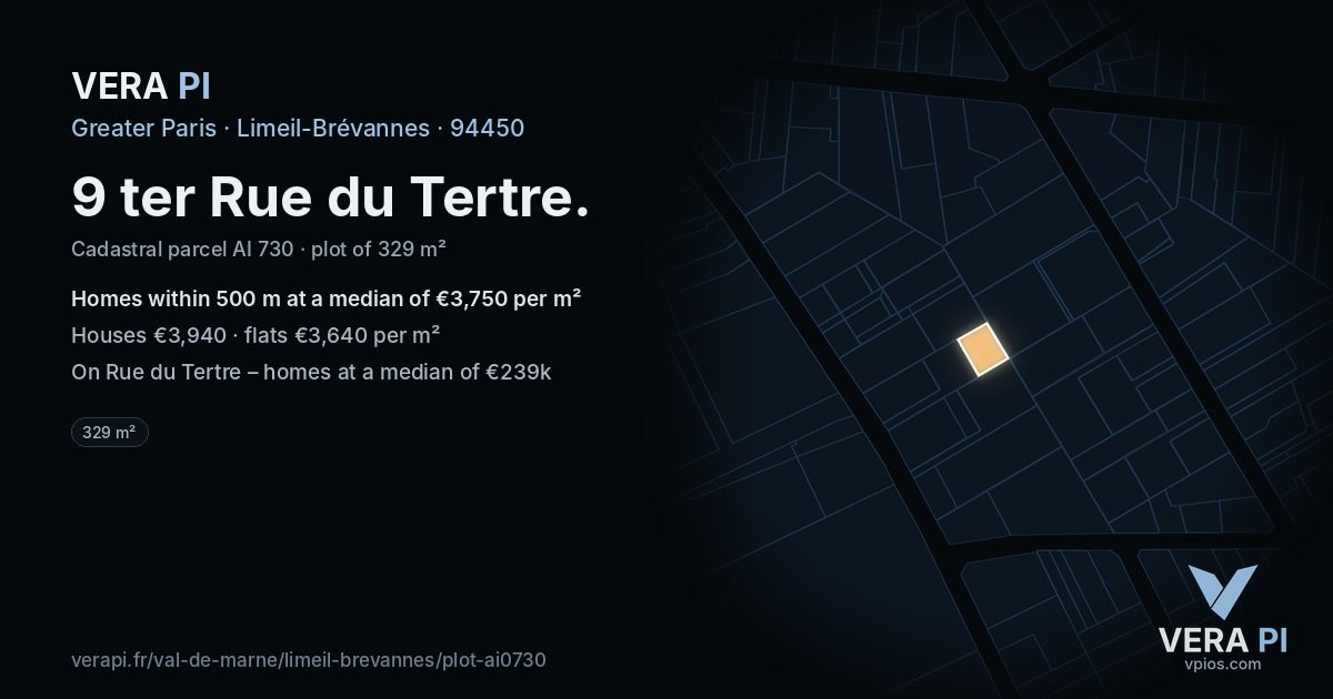 9 ter Rue du Tertre, Limeil-Brévannes at night – the plot lit, the parcels around coloured by the prices near them