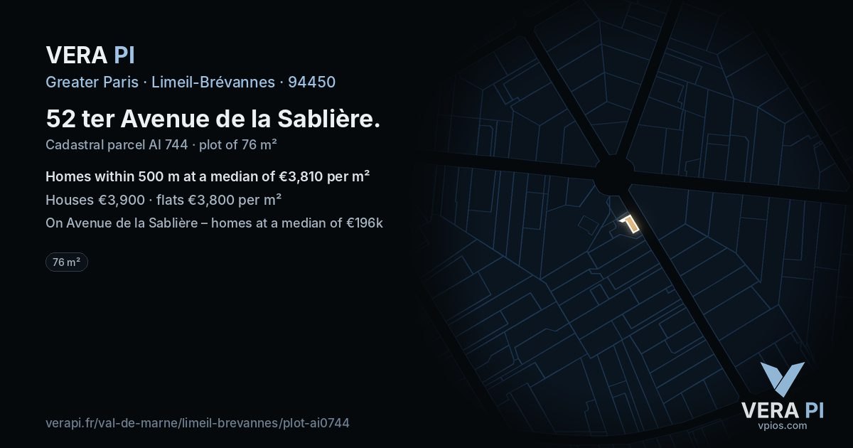 52 ter Avenue de la Sablière, Limeil-Brévannes at night – the plot lit, the parcels around coloured by the prices near them