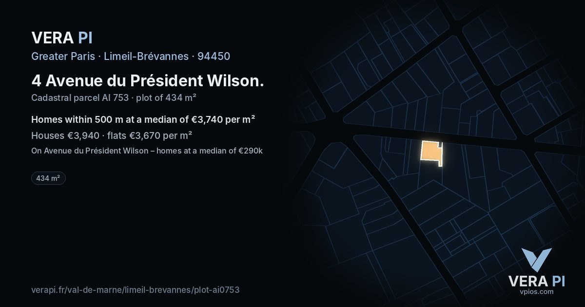 4 Avenue du Président Wilson, Limeil-Brévannes at night – the plot lit, the parcels around coloured by the prices near them