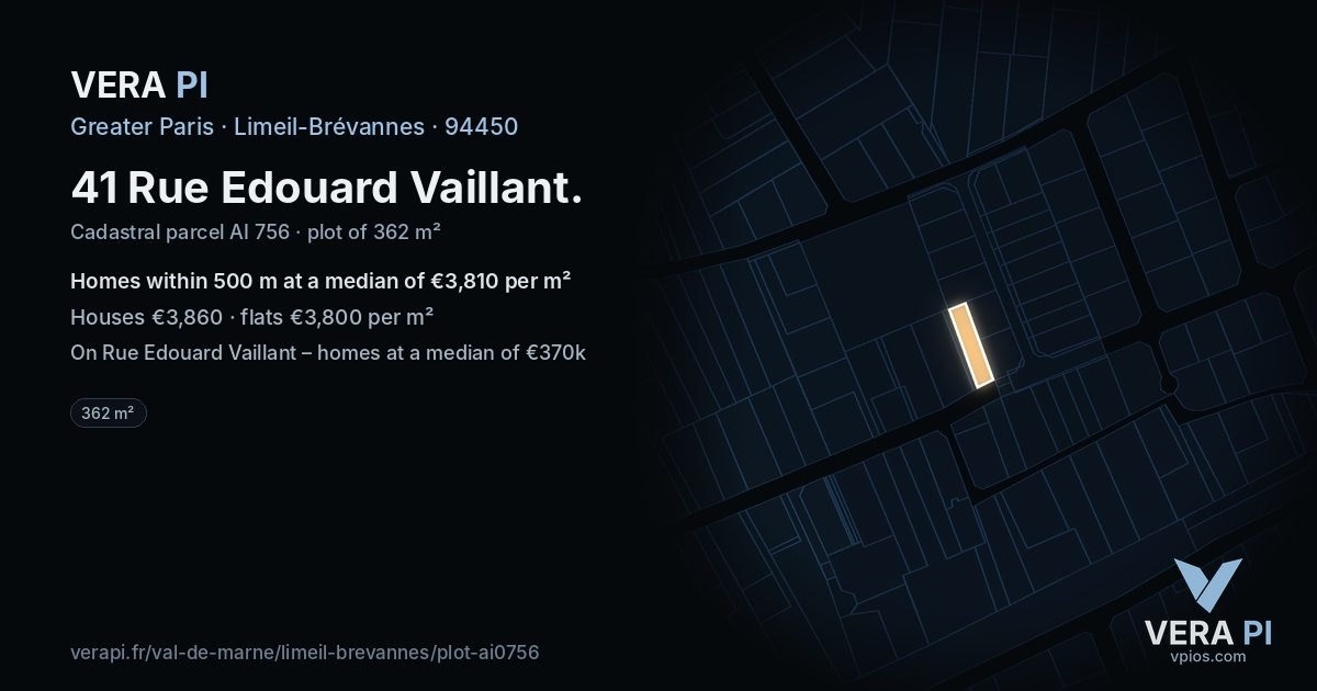 41 Rue Edouard Vaillant, Limeil-Brévannes at night – the plot lit, the parcels around coloured by the prices near them